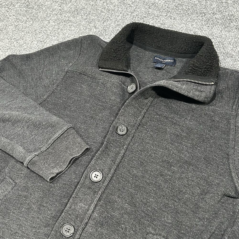 Banana Republic Men’s Gray Button-Up Cardigan Jacket Sherpa Collar Size Small